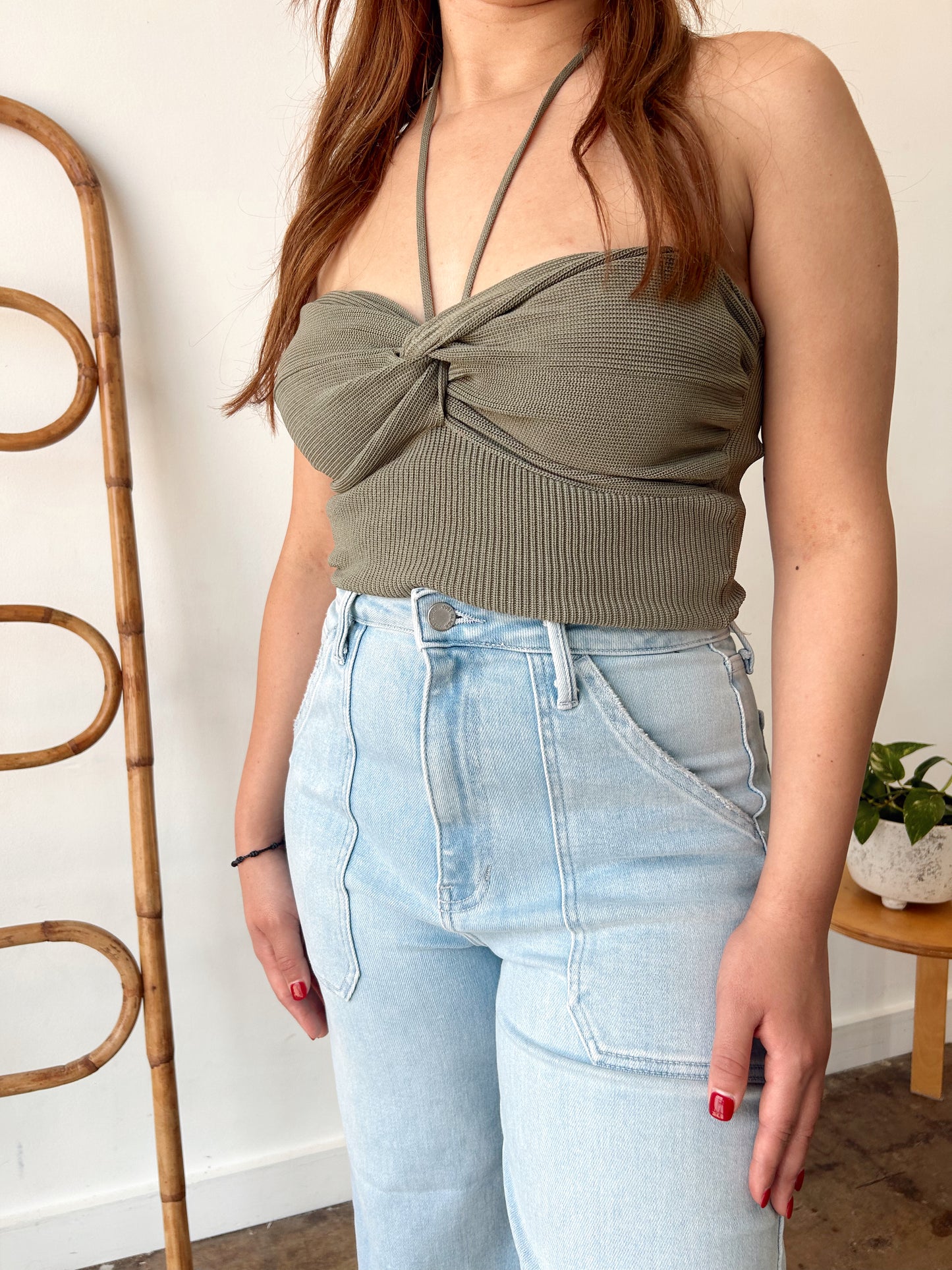 Capri - Summer Knit Halter Top (Olive)