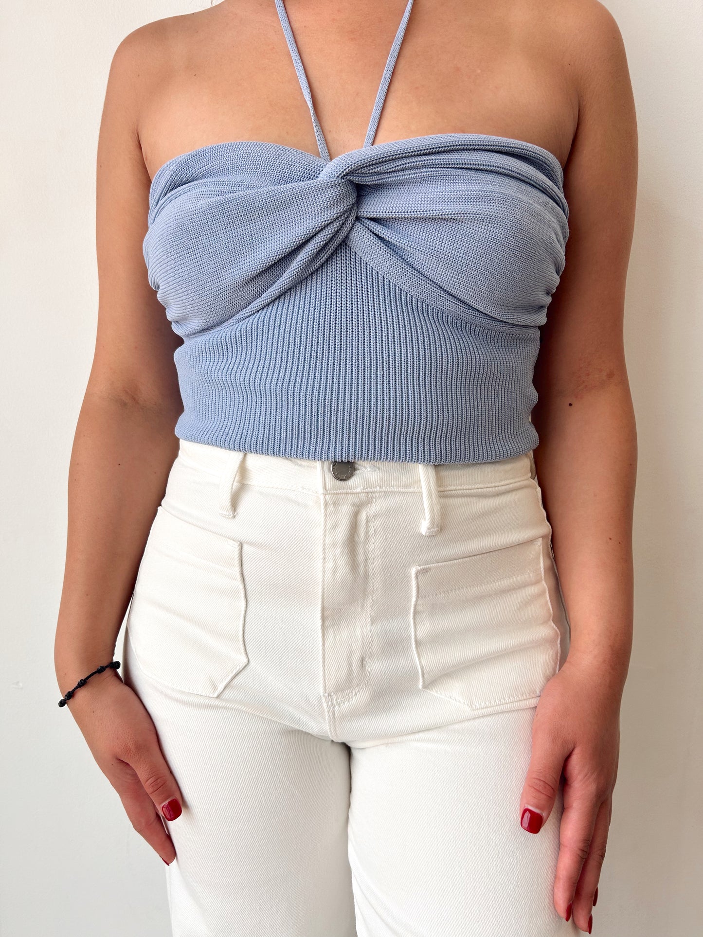 Capri - Summer Knit Halter Top (Sky Blue)