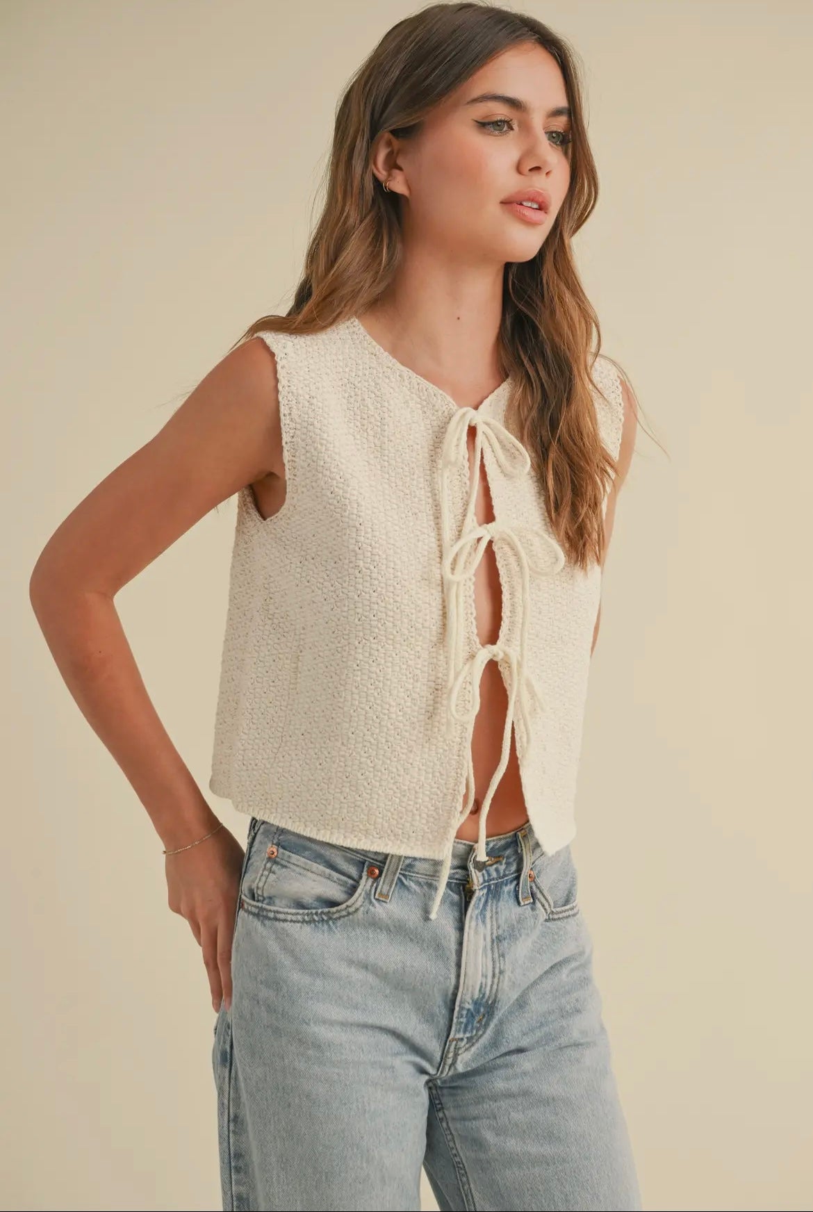 Jingle & Mingle - Front Tie Knit Top CREAM