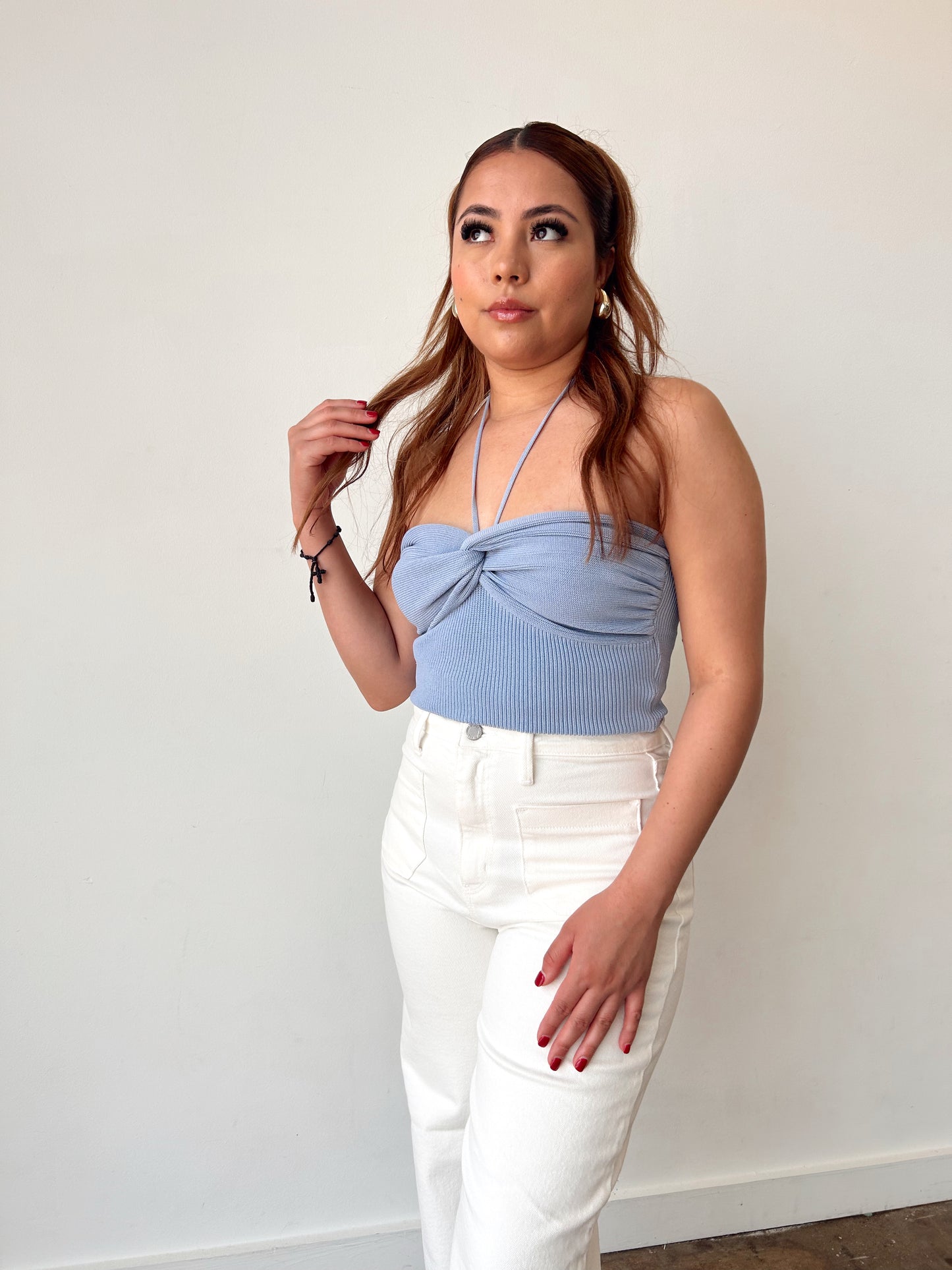 Capri - Summer Knit Halter Top (Sky Blue)